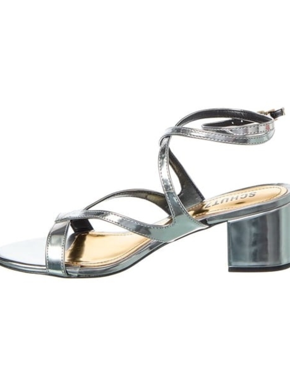 SCHUTZ Metallic Silver Strappy Block Heel Sandals SZ 6